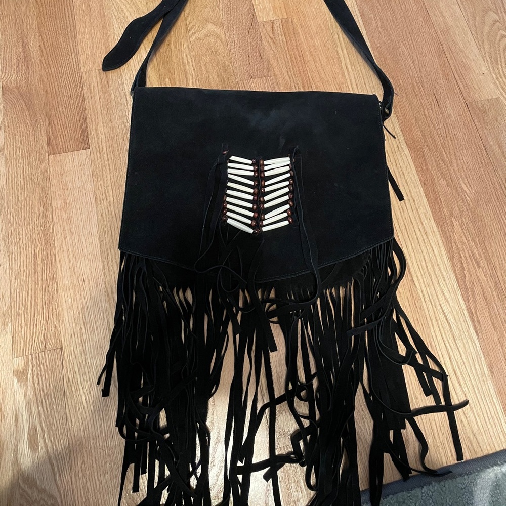 RA adjustable genuine leather bag with fringe